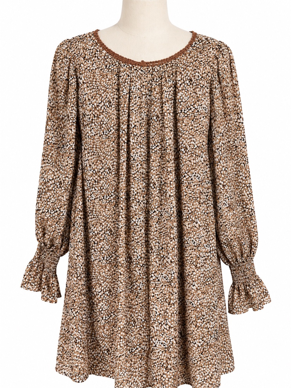 Umgee Brown Patterned Long-Sleeve Swing Dress